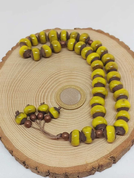 Anadolu Toprağı Serisi 33'Lük Sarı Renk Seramik Boncuk Tesbih 10-12mm (54106) - Resim 6