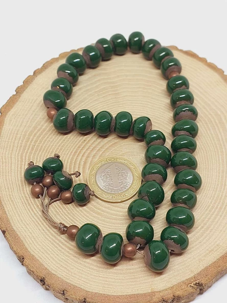 Anadolu Toprağı Serisi 33'Lük Yeşil Renk Seramik Boncuk Tesbih 10-12mm (54100) - Resim 6