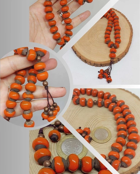 Anadolu Toprağı Serisi 33'Lük Turuncu Renk Seramik Boncuk Tesbih 10-12mm (54102) ürün görseli