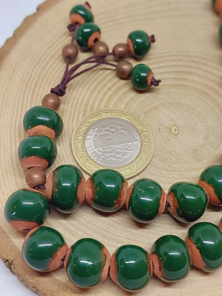 Anadolu Toprağı Serisi 33'Lük Yeşil Renk Seramik Boncuk Tesbih 10-12mm (54122) - Resim 3