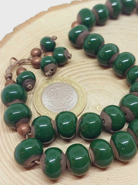 Anadolu Toprağı Serisi 33'Lük Yeşil Renk Seramik Boncuk Tesbih 10-12mm (54100) - Resim 3