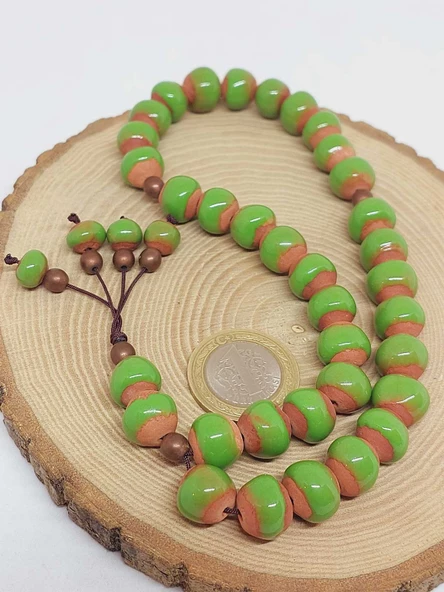Anadolu Toprağı Serisi 33'Lük Yeşil Renk Seramik Boncuk Tesbih 10-12mm (54132) - Resim 6