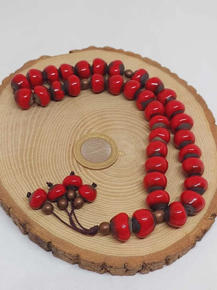 Anadolu Toprağı Serisi 33'Lük Kırmızı Renk Seramik Boncuk Tesbih 10-12mm (54120) - Resim 6