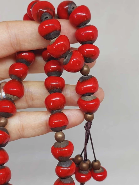 Anadolu Toprağı Serisi 33'Lük Kırmızı Renk Seramik Boncuk Tesbih 10-12mm (54120) - Resim 2