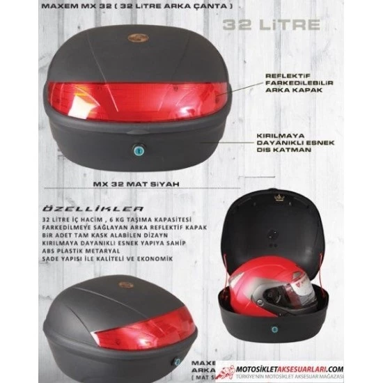 Maxem Mx-32 Motosiklet Arka Çanta Topcase Siyah - 3