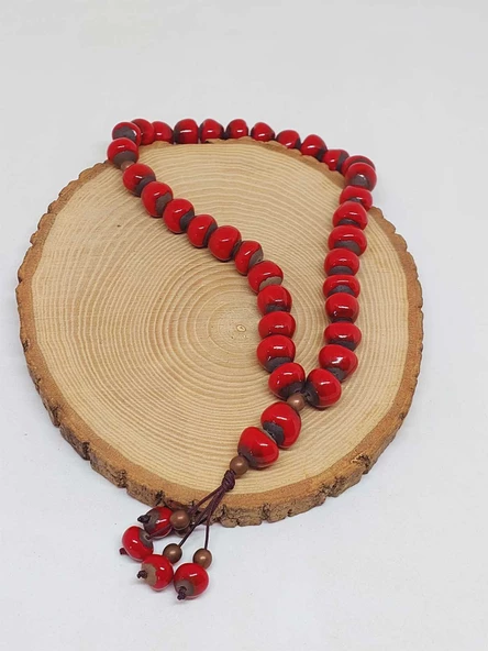 Anadolu Toprağı Serisi 33'Lük Kırmızı Renk Seramik Boncuk Tesbih 10-12mm (54120) - Resim 4