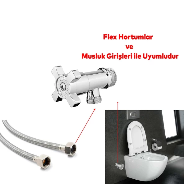 Ara Musluk Klozet Alafranga Flex Hortum Bağlantı Çevirmeli Taharet Musluğu Metal Rezervuar Wc - 3