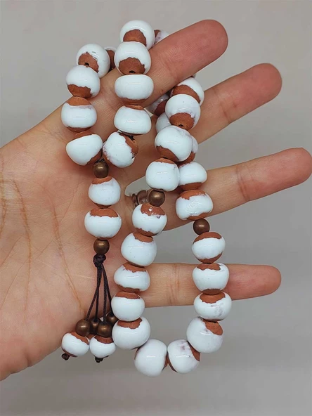 Anadolu Toprağı Serisi 33'Lük Beyaz Renk Seramik Boncuk Tesbih 10-12mm (54146) - Resim 5