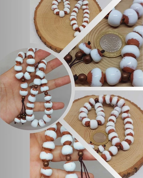 Anadolu Toprağı Serisi 33'Lük Beyaz Renk Seramik Boncuk Tesbih 10-12mm (54146) ürün görseli