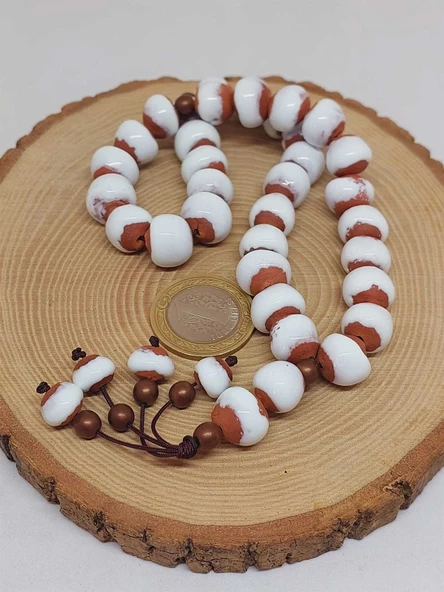 Anadolu Toprağı Serisi 33'Lük Beyaz Renk Seramik Boncuk Tesbih 10-12mm (54146) - Resim 6