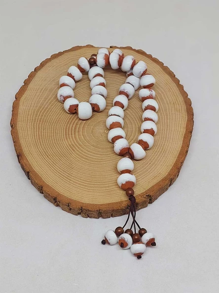 Anadolu Toprağı Serisi 33'Lük Beyaz Renk Seramik Boncuk Tesbih 10-12mm (54146) - Resim 4