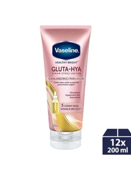 Vaseline Gluta-Hya Vücut Losyonu Canlandırıcı Parlaklık 200 ML x 12 Adet