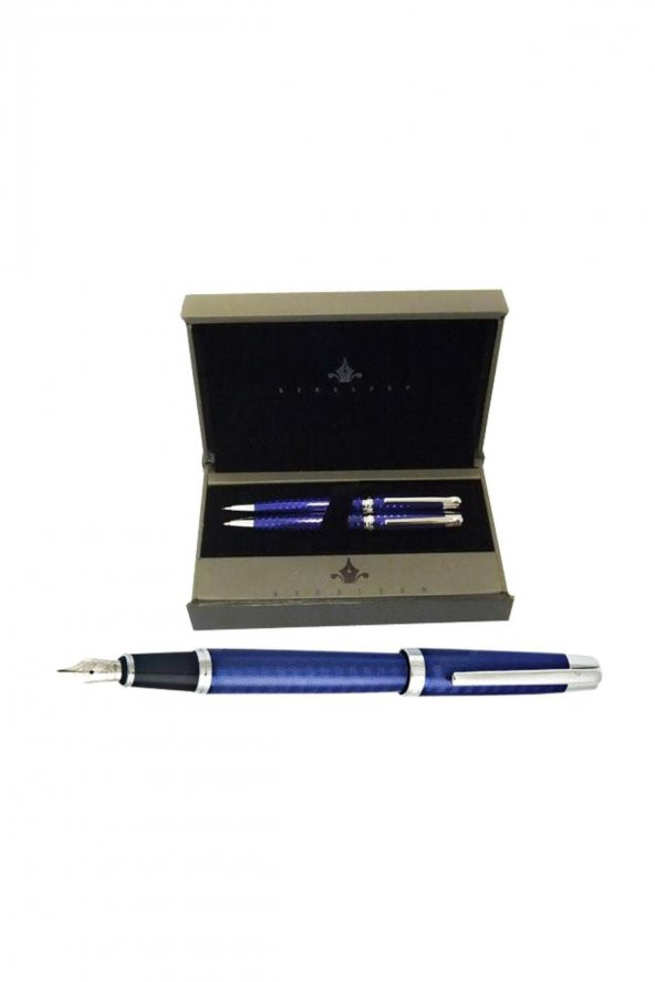 Steel Pen Takım Kalem Dolma+Tükenmez Carens Serisi Mavi 262