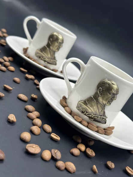 Metal Bronz Atatürk 2li Fincan Seti - 4