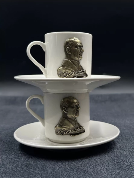 Metal Bronz Atatürk 2li Fincan Seti - 2