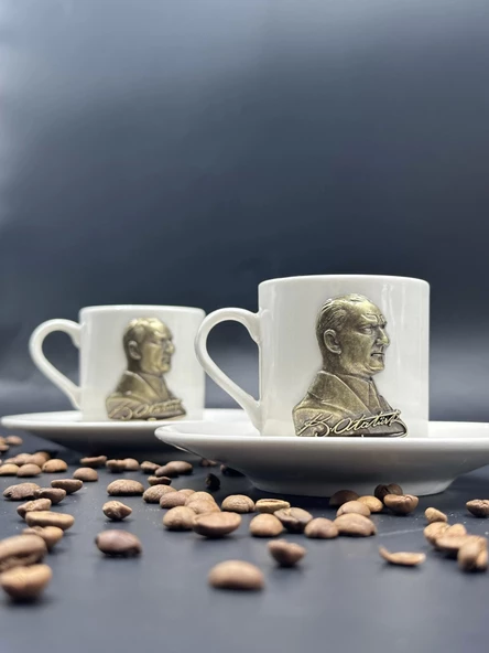 Metal Bronz Atatürk 2li Fincan Seti - 3