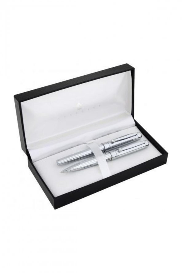 Steel Pen Takım Kalem Dolma+Tükenmez Uranus Serisi Parlak Krom 783 - 1
