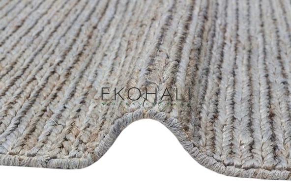 Fine Koleksiyonu Jüt ile üretilen el dokuma sisal kilim Slate Natural - 2