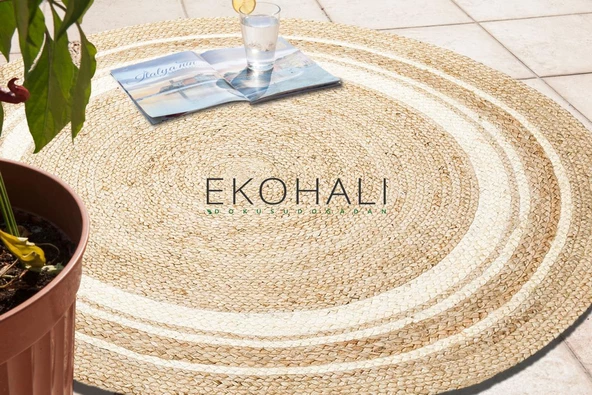Juno Koleksiyonu Jüt ile üretilen el dokuma sisal kilim ECH 01 Natural White - 1