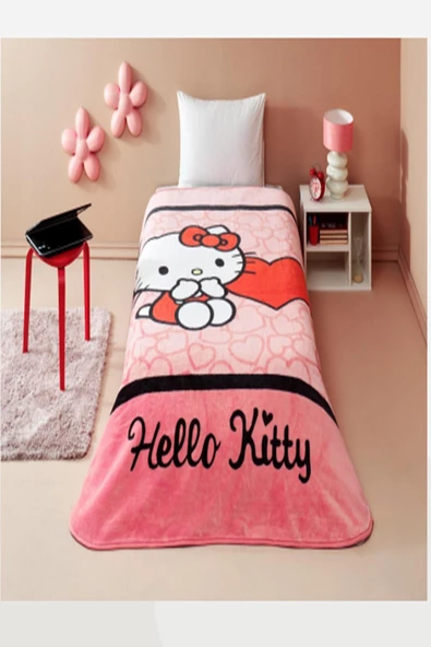 TAÇ Lisanslı Tek Kişilik Battaniye Hello Kitty Cute