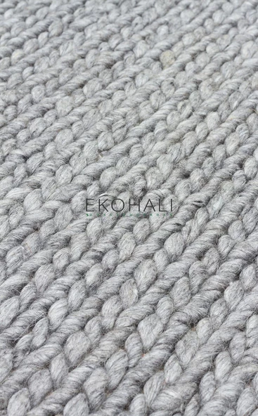 Jade Koleksiyonu Yün ile üretilen örme el halısı Basketweave Grey - 3