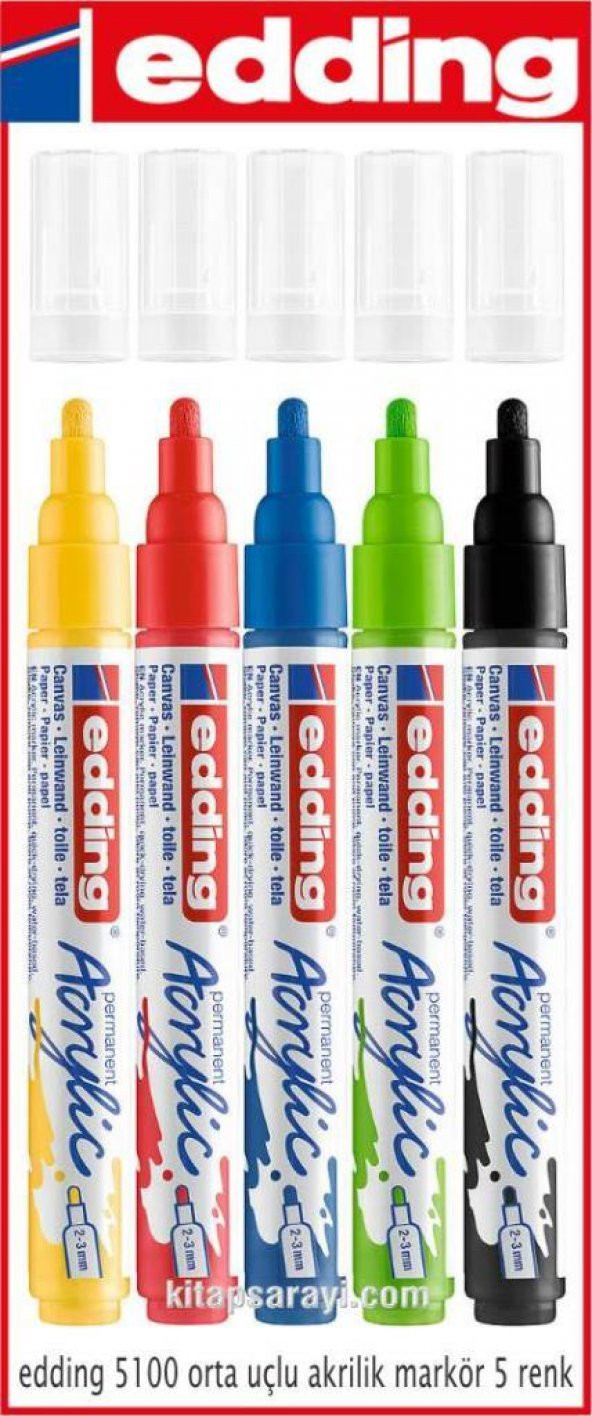 edding 5100 Orta Uçlu Akrilik Markör Kalem 5 Renk - 1
