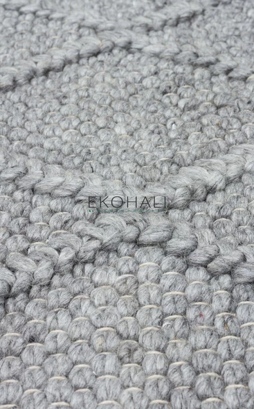 Jade Koleksiyonu Yün ile üretilen örme el halısı Diamond Grey - 3