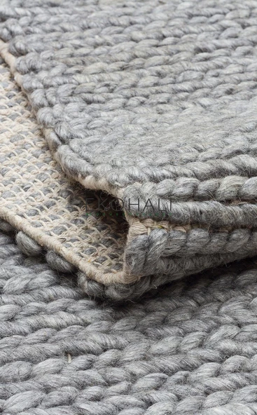 Jade Koleksiyonu Yün ile üretilen örme el halısı Basketweave Grey - 5