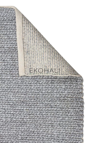 Jade Koleksiyonu Yün ile üretilen örme el halısı Basketweave Grey - 2
