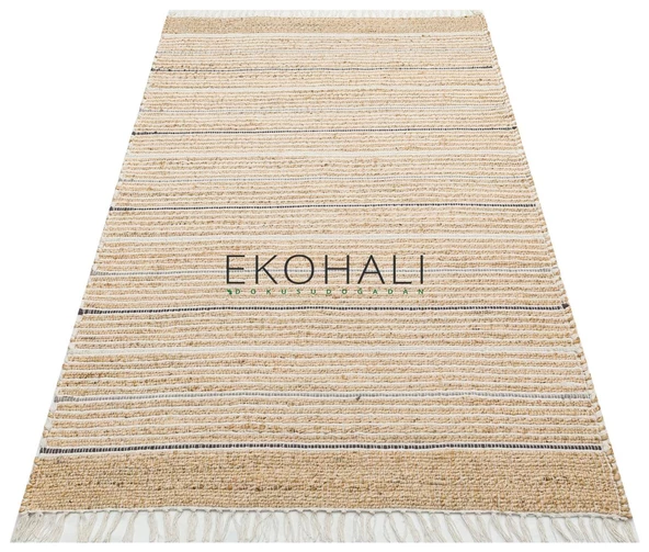 Juno Koleksiyonu Jüt ile üretilen el dokuma sisal kilim ECH 05 Natural Grey - 3