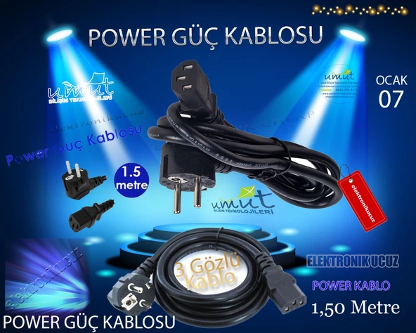 D-Cable Power Kablo 220V 1.5 Metre Power Kablo 220V 1.5 Metre 1.5mt Power Elektrik Kablosu Güç Kablosu 220 Volt
