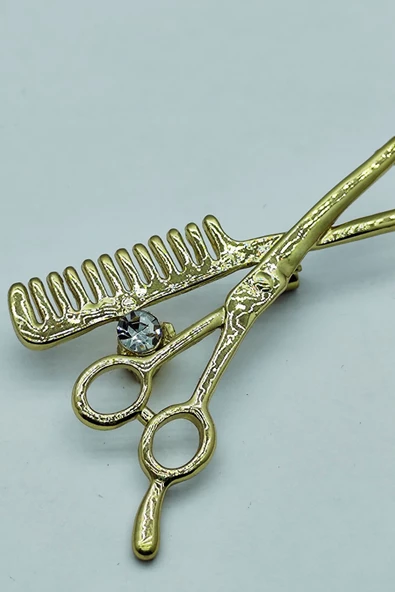 Altın Makas ve Tarak Broş - Resim 2