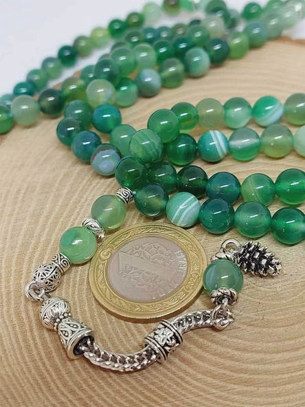 Akik Taşı Yeşil Renk 99luk Tesbih 8mm (7888) - Resim 3