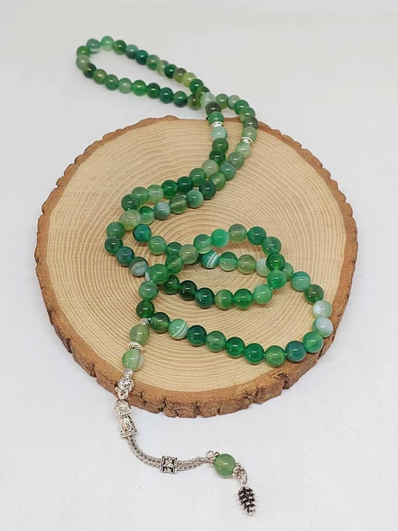 Akik Taşı Yeşil Renk 99luk Tesbih 8mm (7888) - Resim 4