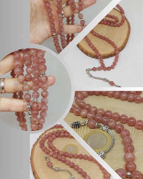 Çilek Kuvars Taşı 99luk Tesbih 8mm (9778) ürün görseli