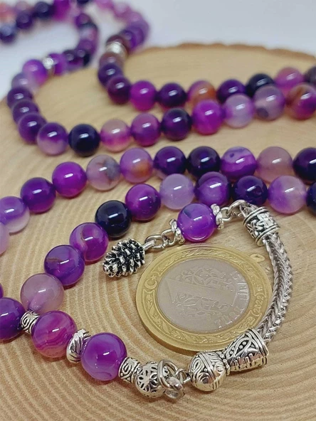 Akik Taşı Mor Renk 99luk Tesbih 8mm (7777) - Resim 3