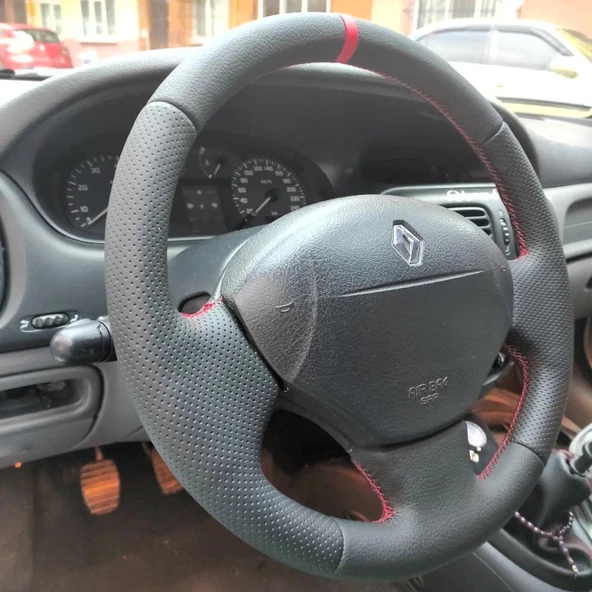 Renault Megane 1 Uyumlu Araca Özel DİKMELİ Direksiyon Kılıfı (Nokta Düz YÜZÜKLÜ) - 2