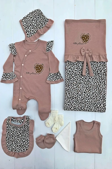 Leopar Desenli 8 Parça Bebek Hastane Çıkış Takım Seti - 7