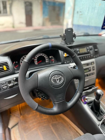 Toyota Corolla 2002-2008 Araca Özel Direksiyon Kılıfı (NUBUK KARBON YÜZÜKLÜ) - Resim 2