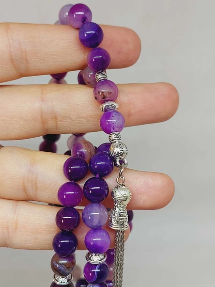 Akik Taşı Mor Renk 99luk Tesbih 8mm (7777) - Resim 5