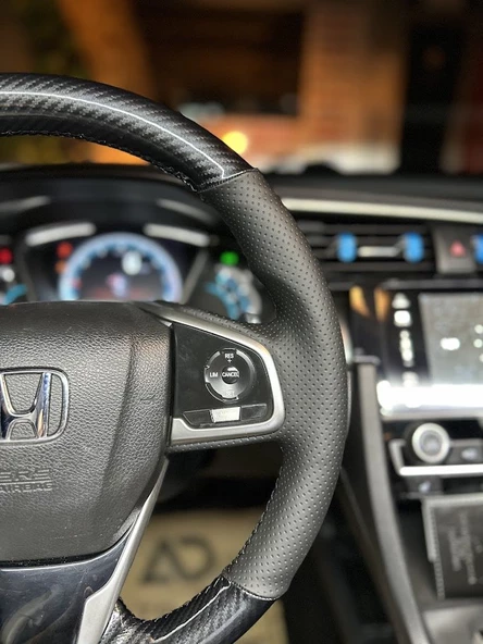 Honda Civic Fc5 Araca Özel Direksiyon Kılıfı (5D KRİSTAL KARBON SOFT NOKTA) - Resim 4