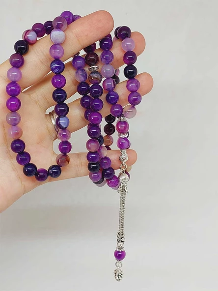 Akik Taşı Mor Renk 99luk Tesbih 8mm (7777) - Resim 2