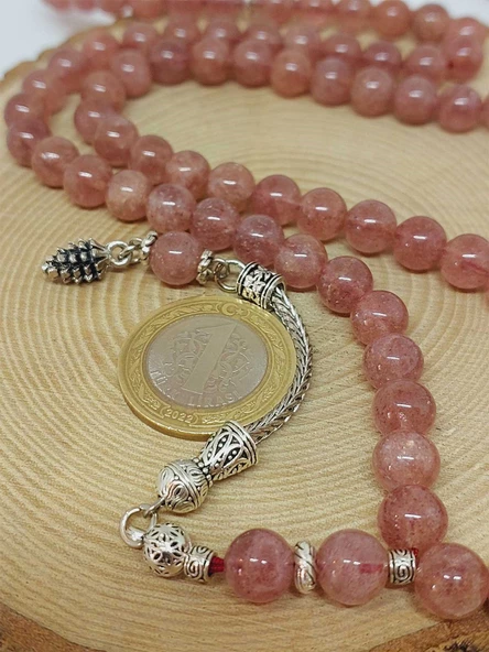 Çilek Kuvars Taşı 99luk Tesbih 8mm (9778) - Resim 3