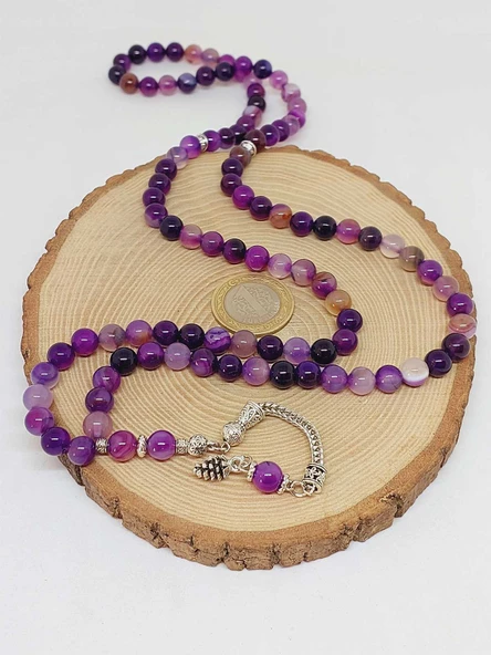 Akik Taşı Mor Renk 99luk Tesbih 8mm (7777) - Resim 6