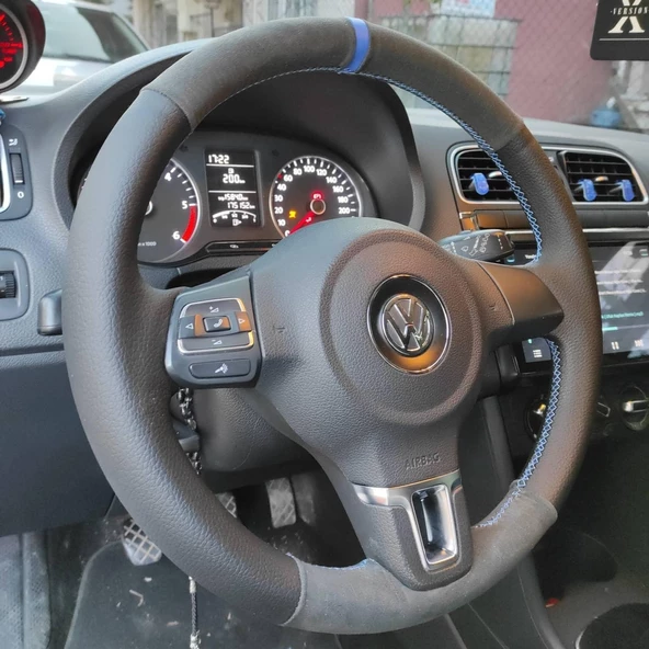 Volkswagen Polo Araca Özel Direksiyon Kılıfı (TÜYLÜ ALCANTRA NOKTA YÜZÜKLÜ) - 2
