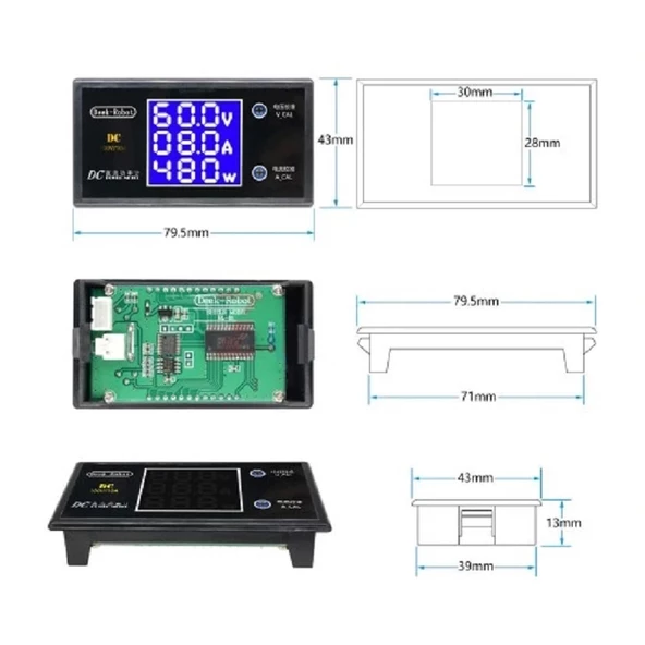 DC 0-100V 10A Digital Voltmetre Ampermetre Wattmetre - Resim 6