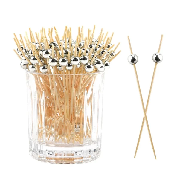 Bambu Gümüş İnci Top Kürdan 12cm / 20'li - 2