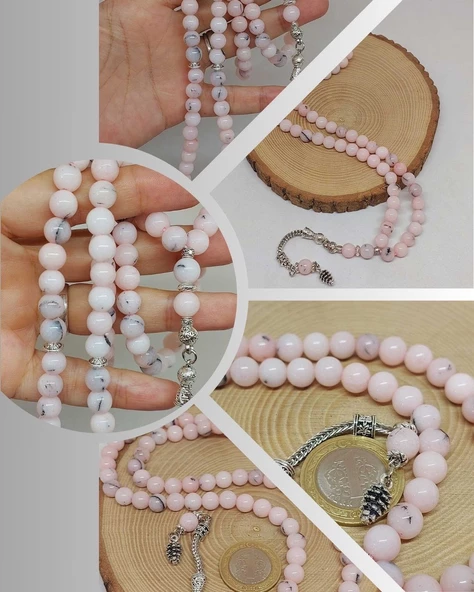 Pembe Siyah Alacalı Opal Taşı 99luk Tesbih 8mm (42110)