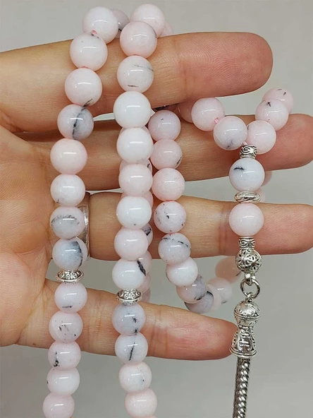 Pembe Siyah Alacalı Opal Taşı 99luk Tesbih 8mm (42110) - Resim 2