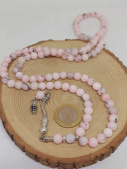 Pembe Siyah Alacalı Opal Taşı 99luk Tesbih 8mm (42110) - Resim 6